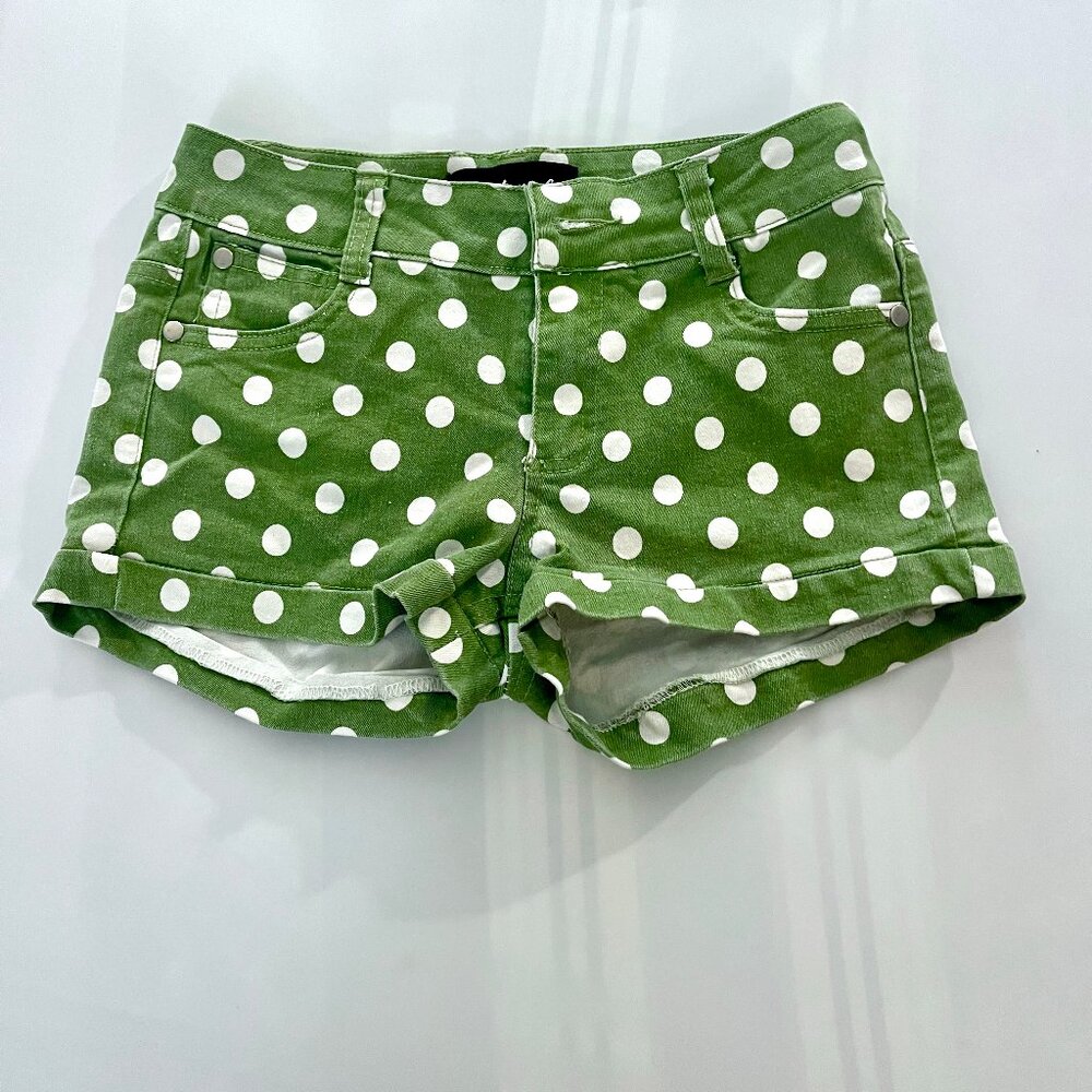 Women's Wet Seal Shorts Green with White Polka Dots size XS